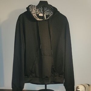Black Hoodie with Patterned Hood